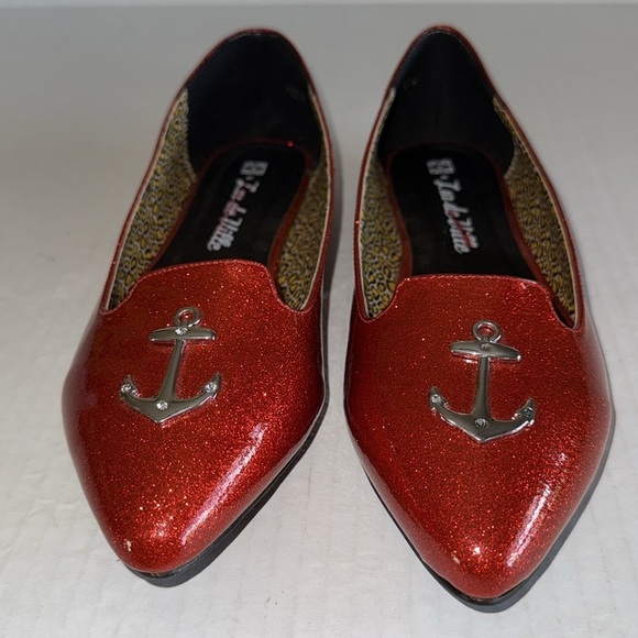 T.U.K. X Luxe De Ville Red Patent Anchor Flats - Picture 8 of 12